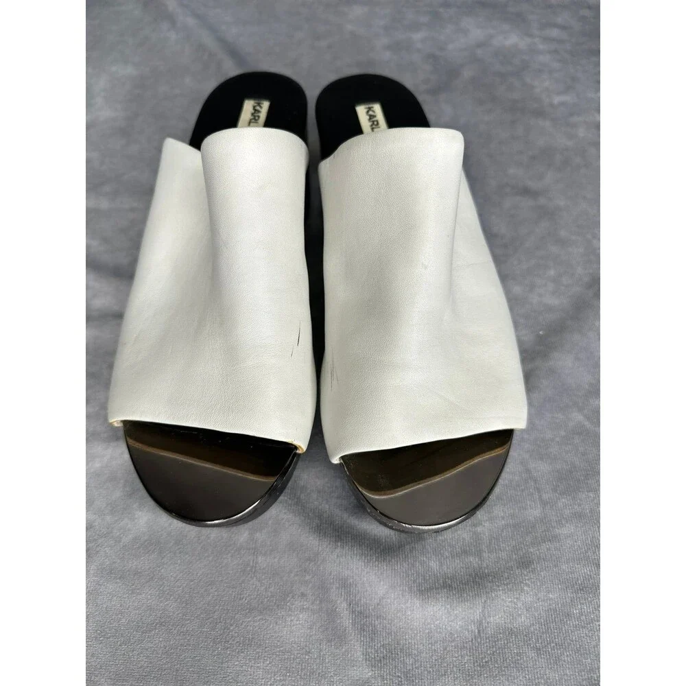 Women's Karl Lagerfeld Paris Lyric White Leather Platform Wedge Sandals Size 7